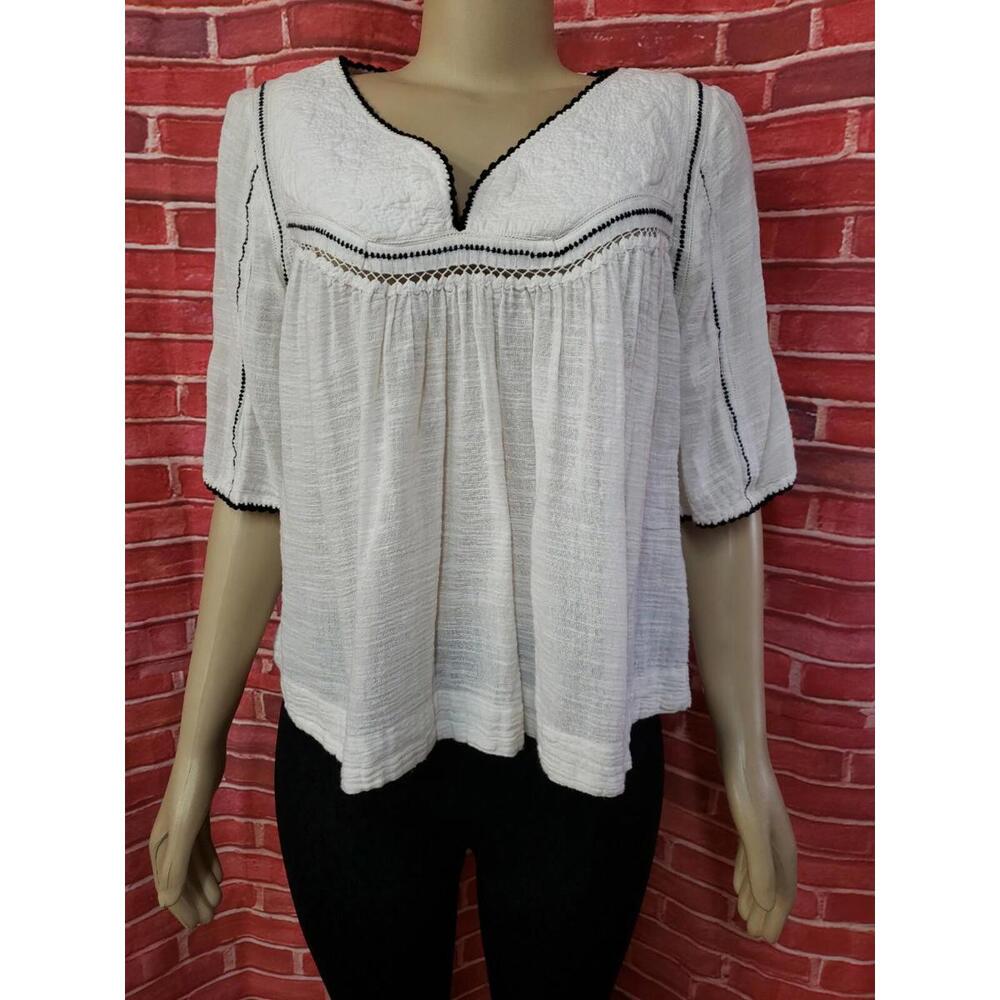 MASSCOB PLEATED SILK COTTON WOMEN'S TOP BLOUSE SIZE SMALL White Black #W1